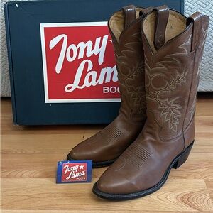 Tony Lama Brown Leather Western Cowboy Boots